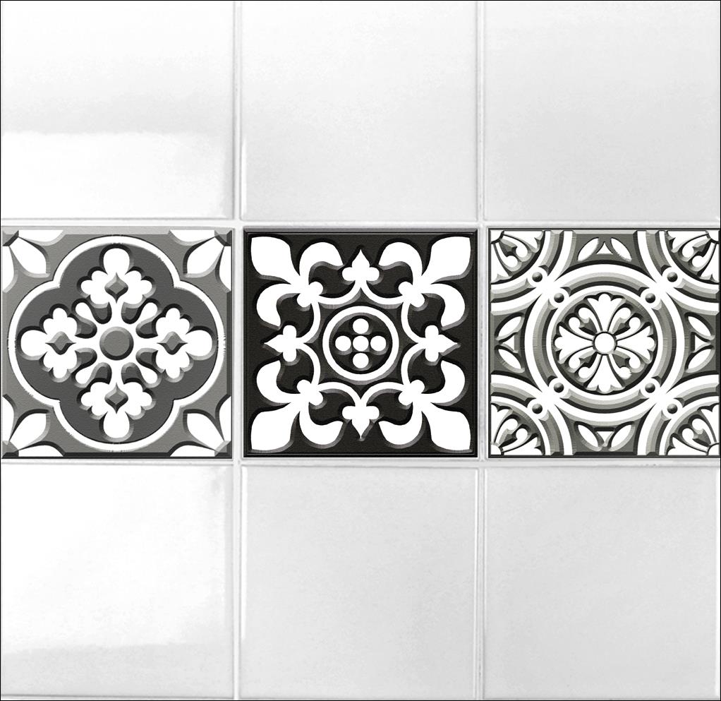 4 Tile Transfer Stickers 6"x 6" MONOCHROME for Kitchen & Bathroom tiles