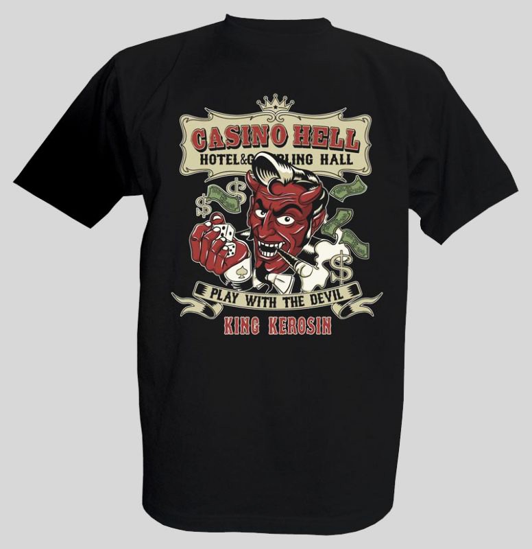 MENS ROCKABILLY CASINO HELL DEVIL KING KEROSIN TSHIRT