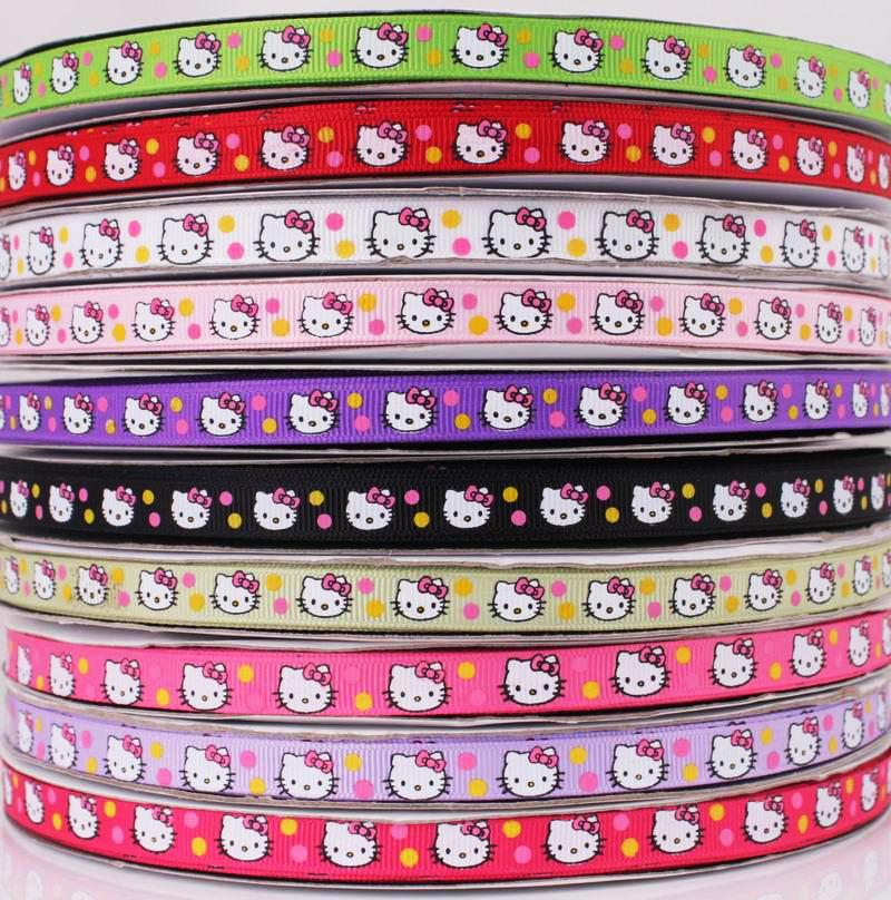 3/8"9mm lovely hello kitty GROSGRAIN RIBBON bow 5 yards