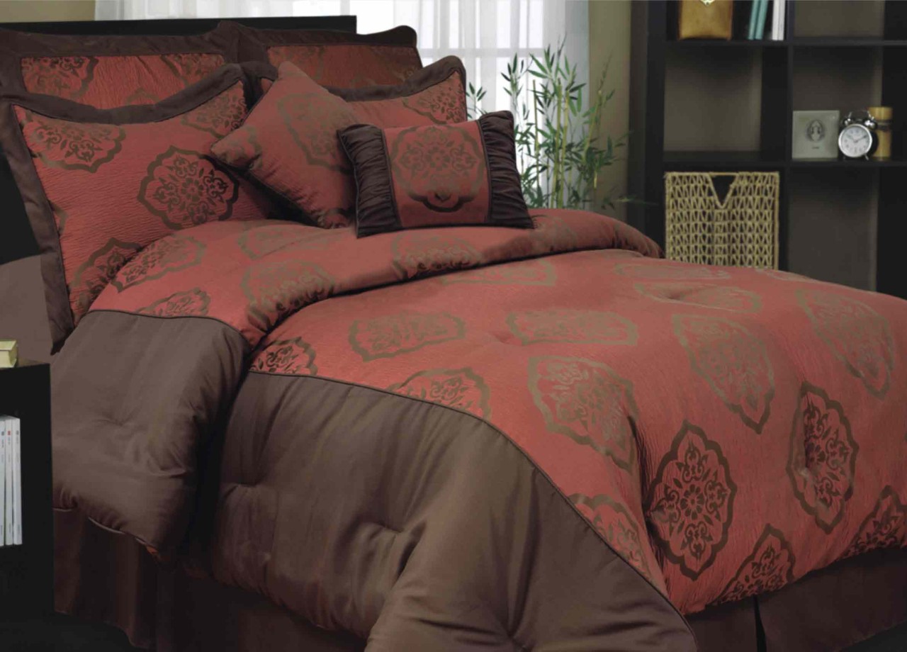 7 Pce AMAZON Rust Brown Comforter Set QUEEN / KING eBay
