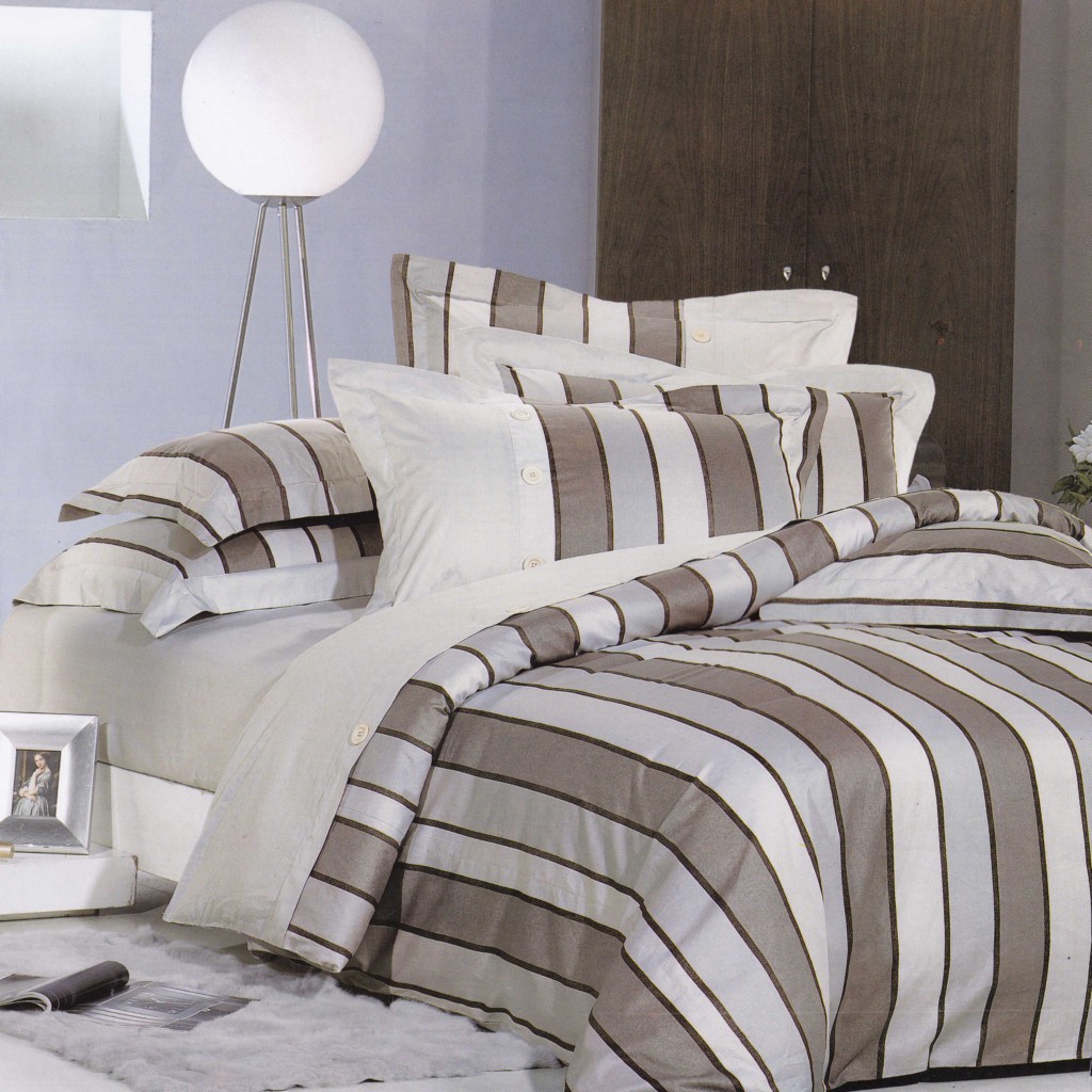 250TC 100 Cotton GREY BLACK Stripes Printed Queen Quilt Doona Duvet