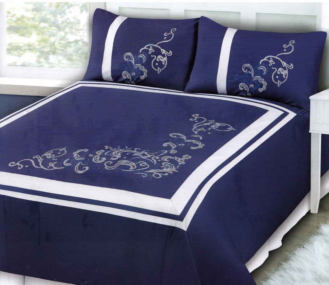 ROYAL BLUE White Embroidered Polyester QUEEN*KING Quilt Doona Duvet