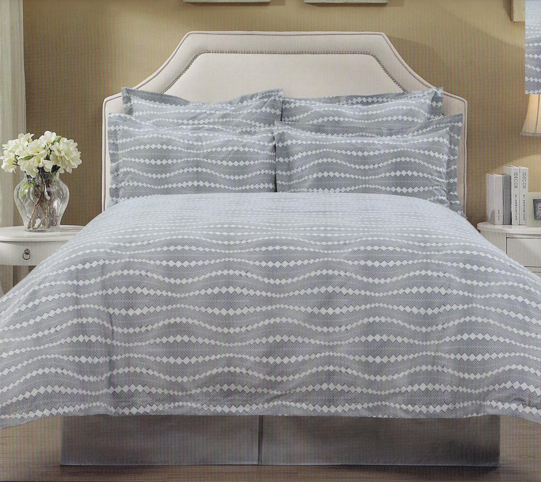 QUINTY Wavy Grey White Printed QUEEN*KING Quilt Doona Duvet Cover Set