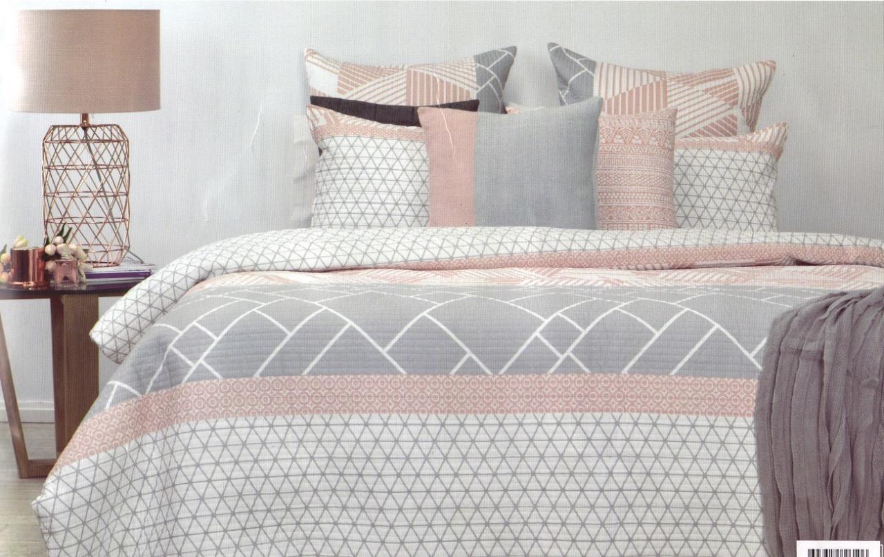 Monte Blush Grey White GEO Quilted King Queen Euro Quilt Doona Duvet