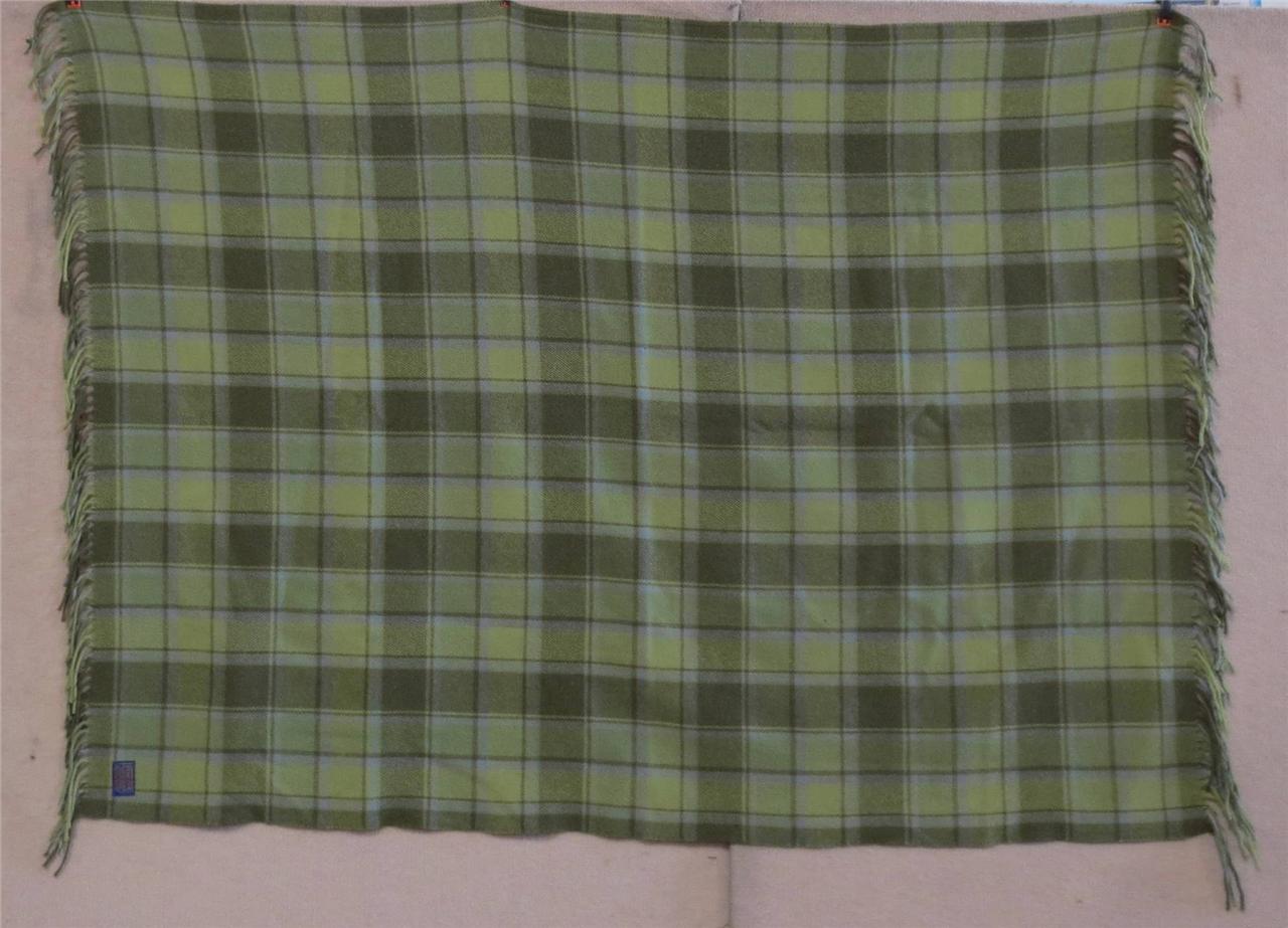 Vintage Pendleton 100 Virgin Wool Green Plaid 70" x 50" Blanket Throw