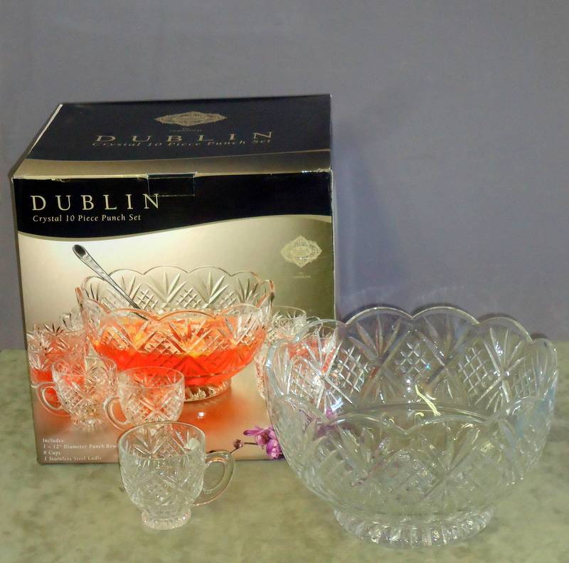 NIB Shannon Crystal 10 Piece Punch Bowl Set By Godinger New In Box