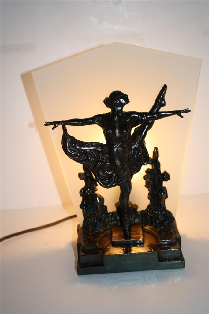 Amazing Pompeian Bronze Art Deco Table Lamp Lady Ballerina Figure Nude Fan Glass Ebay