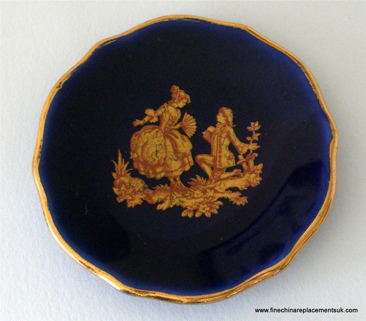 Limoges Miniature Porcelain Fragonard Lover's Scene Plate - Cobalt Blue and Gold