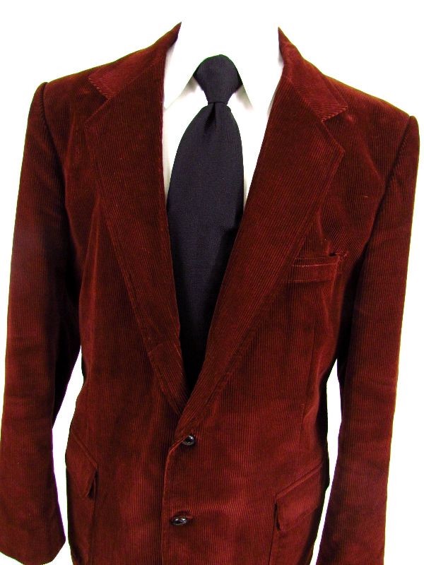 vintage mens red brown CORDUROY BLAZER jacket sport coat cotton retro