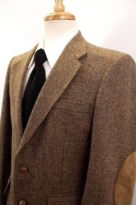 vintage mens brown FARAH jacket blazer sport coat TWEED wool elbow