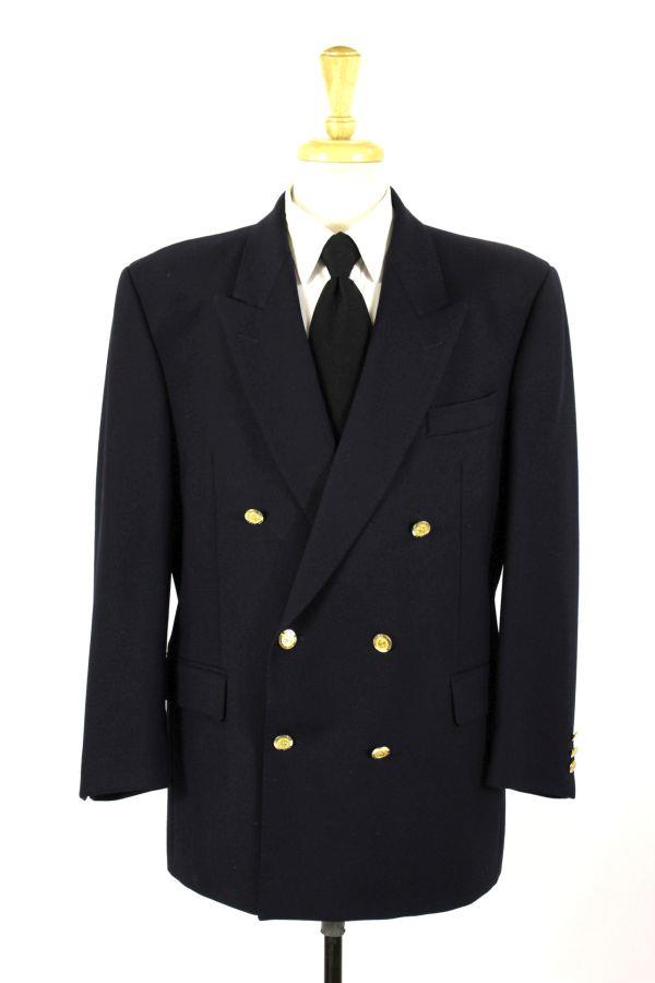 mens navy blue BERWIN & BERWIN double breasted blazer gold buttons L 42