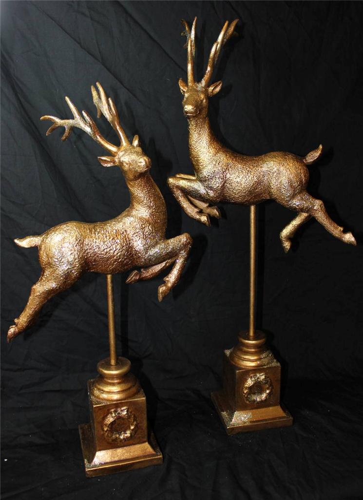 new set of 2 gold bronze leaping christmas reindeer deer new set of 2 gold bronze leaping christmas reindeer deer
