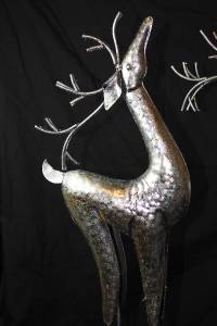 large silver reindeer statue