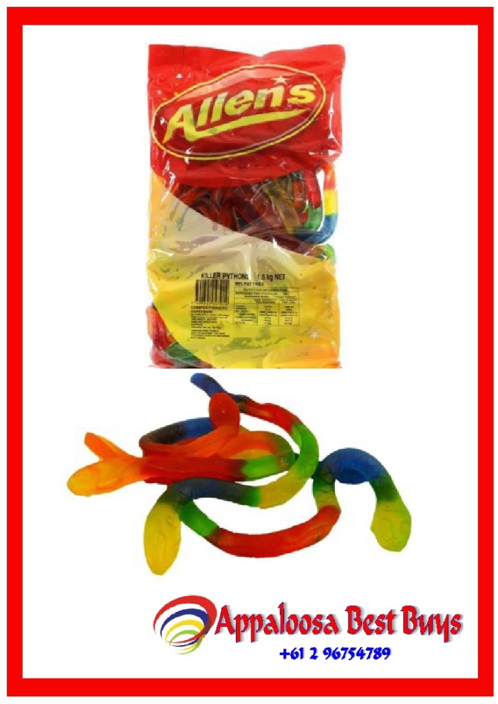 Allens Killer Pythons 1kg BAG Candy Buffet Jelly Snakes Lollies Party
