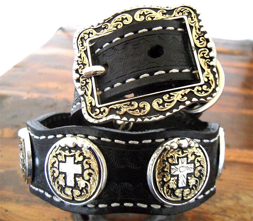 Details about WESTERN CROSS GENUINE LEATHER DOG COLLAR W/CONCHOS Details about WESTERN CROSS GENUINE LEATHER DOG COLLAR W/CONCHOS