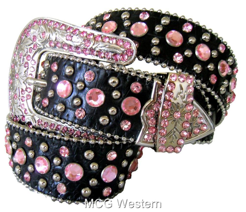 WESTERN LADIES BELT RHINESTONE PINK BLING GENUINE LEATHER BELT eBay