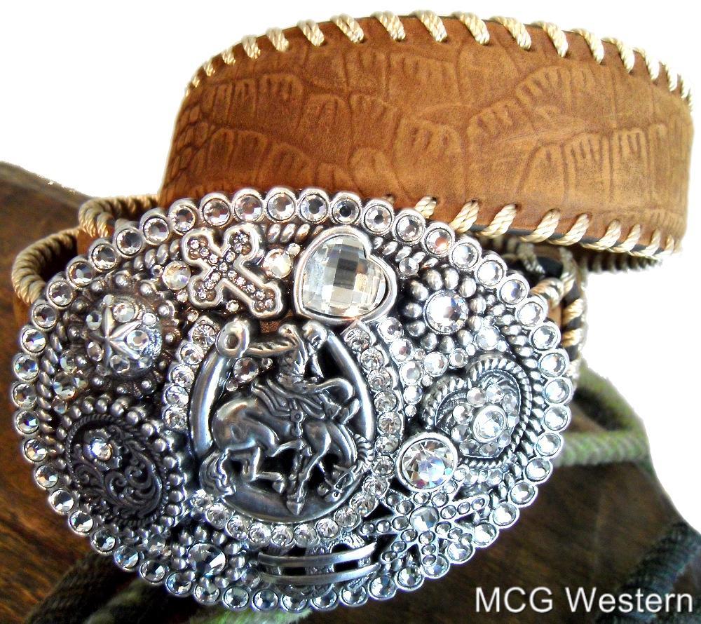 Nocona Cowgirl Rhinestone Brown Leather Ladies Western Belt w Bling