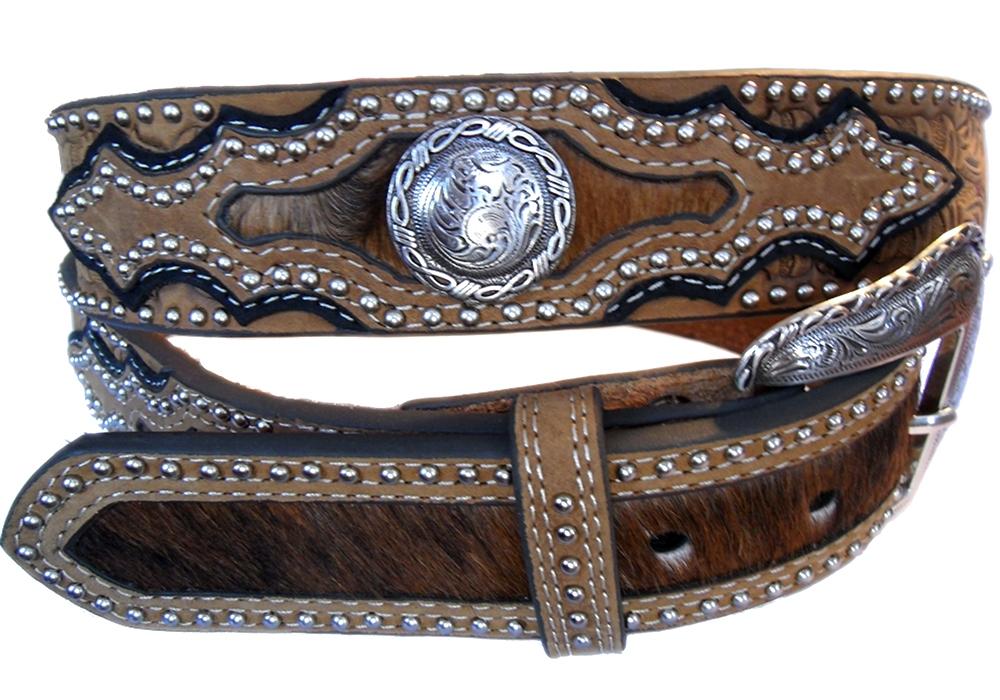 NOCONA WESTERN STUDDED MEN'S BROWN LEATHER BELT W/ CONCHOS & BUCKLE eBay