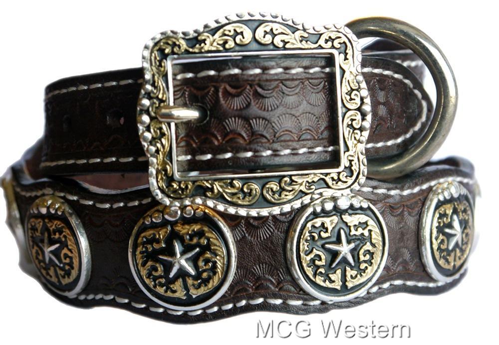 WESTERN-GENUINE-LEATHER-DOG-COLLAR-W-STAR-CONCHO WESTERN-GENUINE-LEATHER-DOG-COLLAR-W-STAR-CONCHO
