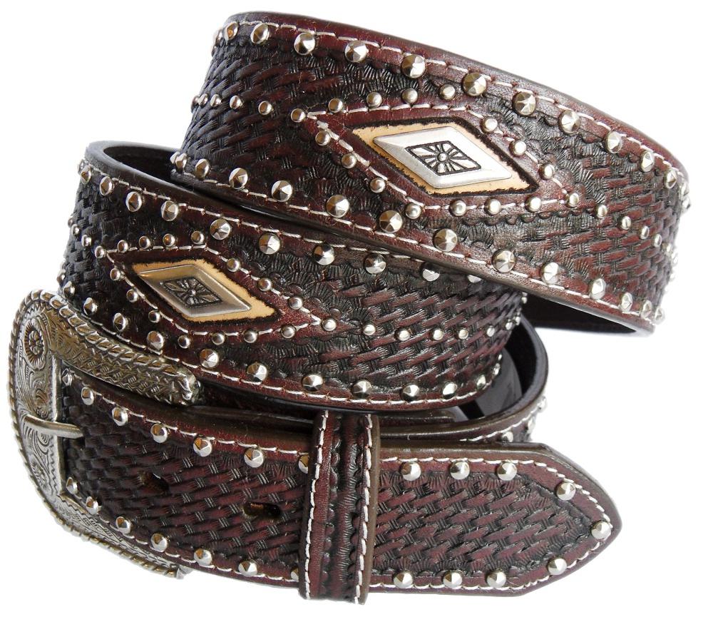 Nocona Western Mens Belt Leather Diamond Stud Redwood N2439402 eBay