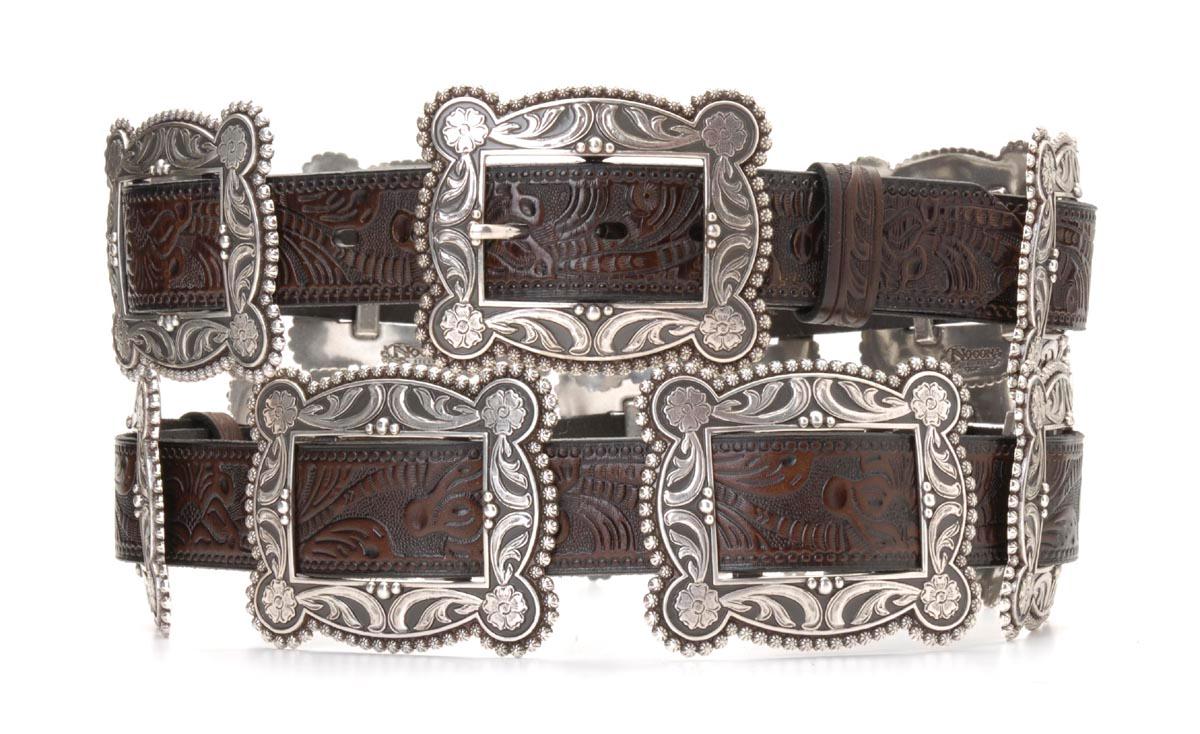 Nocona Western Belt Womens Antique Silver Sliding Concho Mocha N3444802