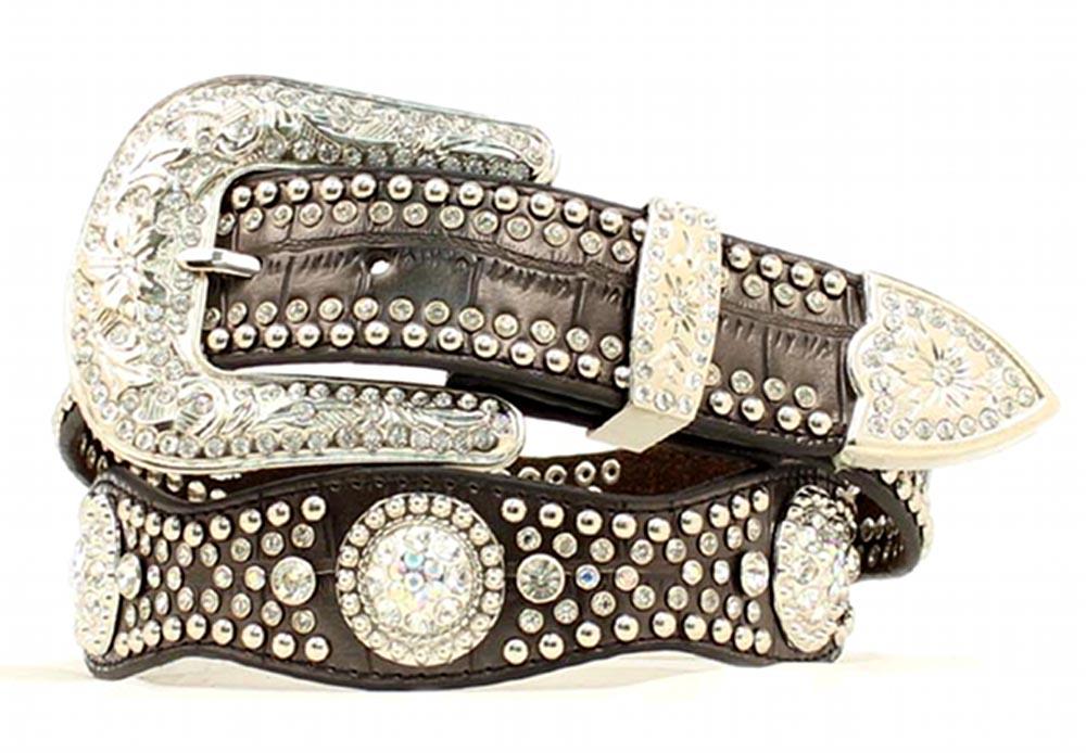 Nocona Western Womens Belt Leather Crystal Concho Gator Black N3416201