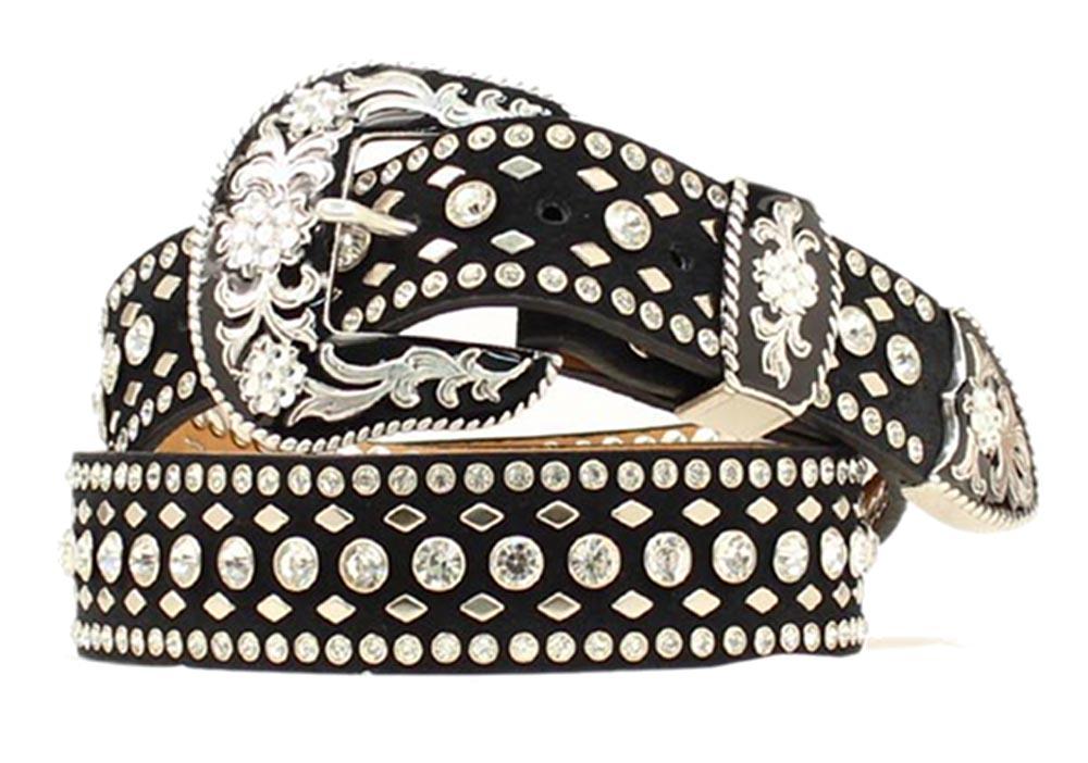 Nocona Western Belt Womens Rhinestone Studded Suede Leather Black N3432601 | eBay