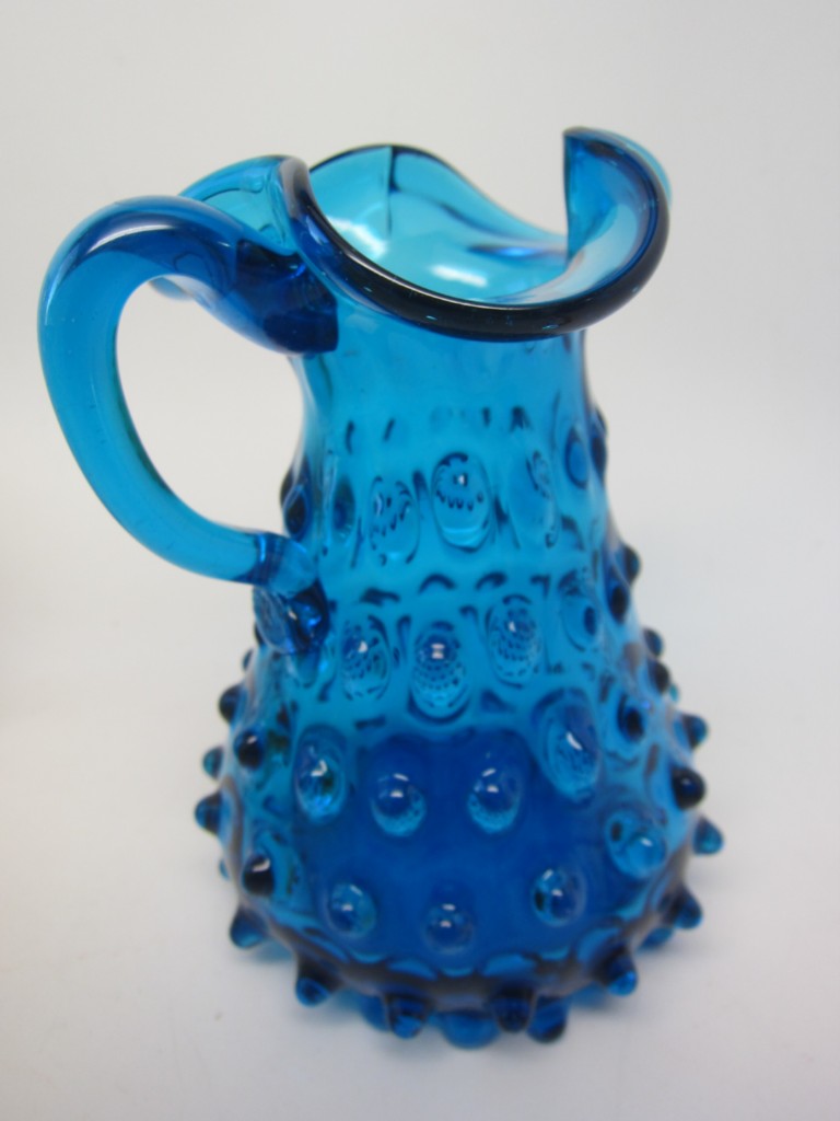 Empoli Italy COBALT BLUE Hobnail Glass MCM Spikey Seed Pitcher Jug 1950