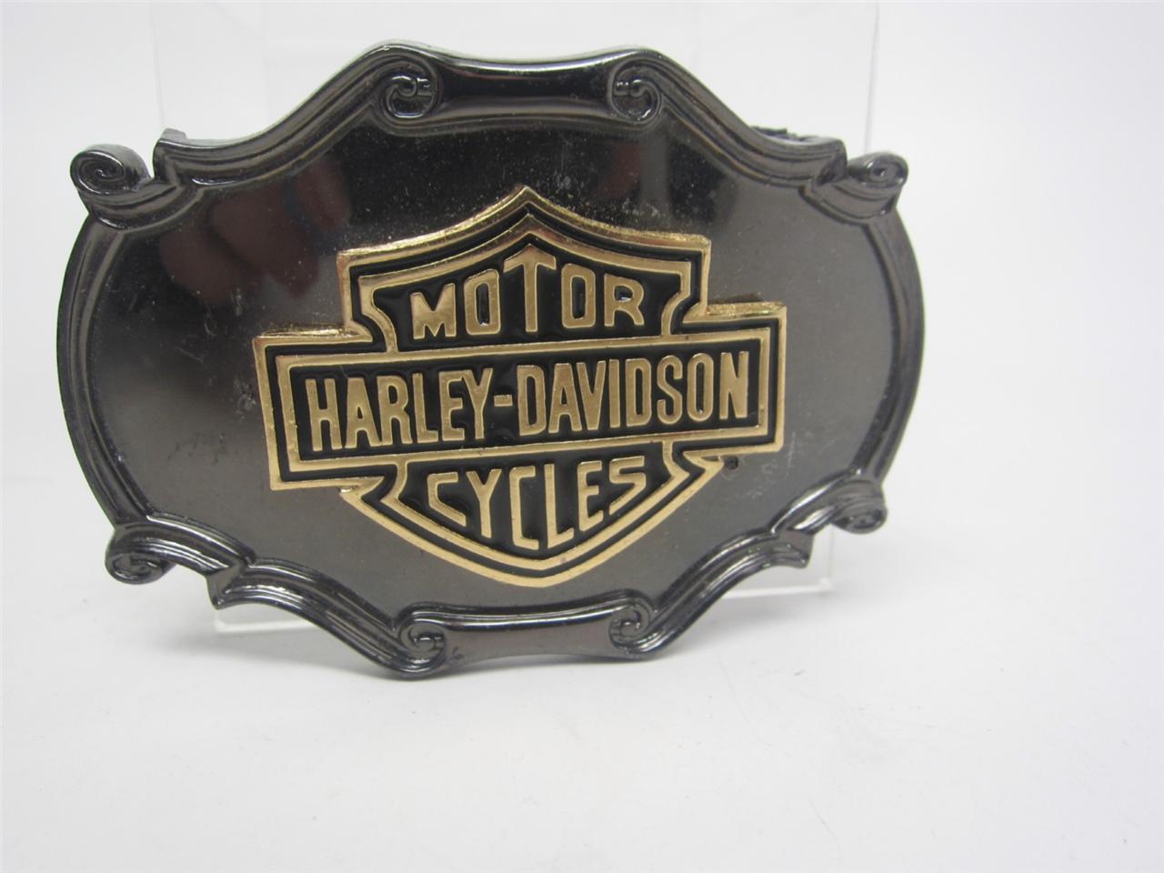 Belt Buckle Vintage Harley Davidson Motor Cycle Metallic Pewter + Gold