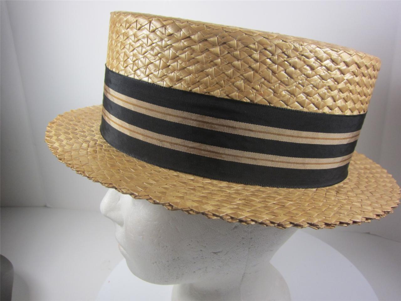 Mens vintage Straw Boater Skimmer Hatt DOBBS Made Italy 67/8 + Malloy