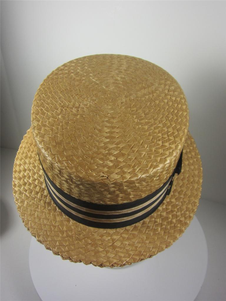Mens vintage Straw Boater Skimmer Hatt DOBBS Made Italy 67/8 + Malloy