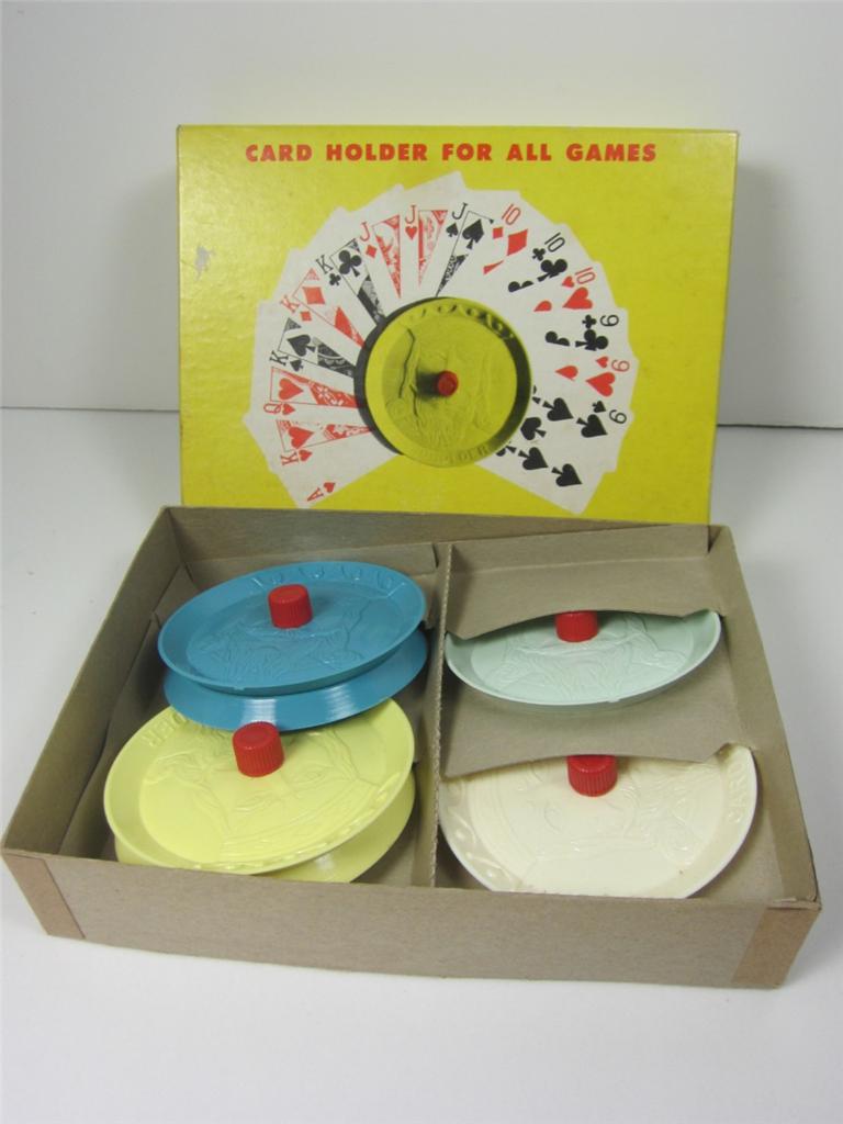 1950's Vintage Playing Card Holder Set 4 New Cardholder Drueke Canasta