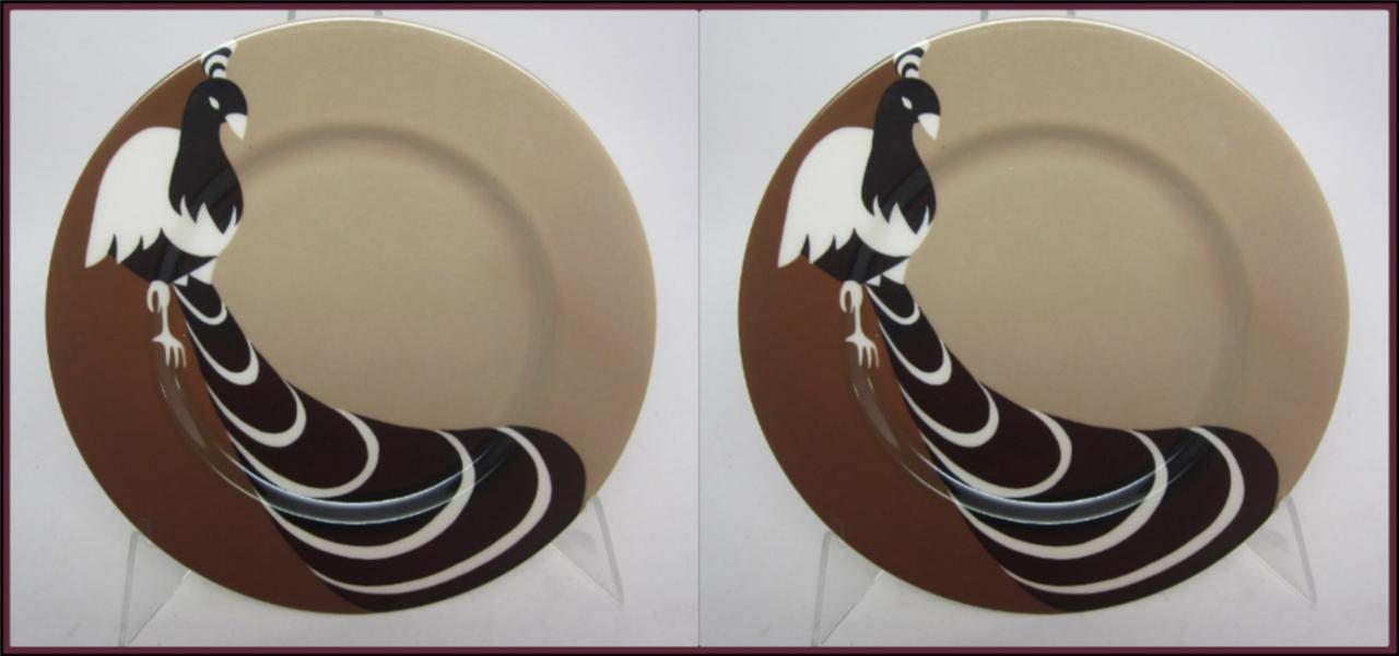 Fitz Floyd FF Pottery Deco PEACOCK Salad Plate 1979 Retired SET 2 New