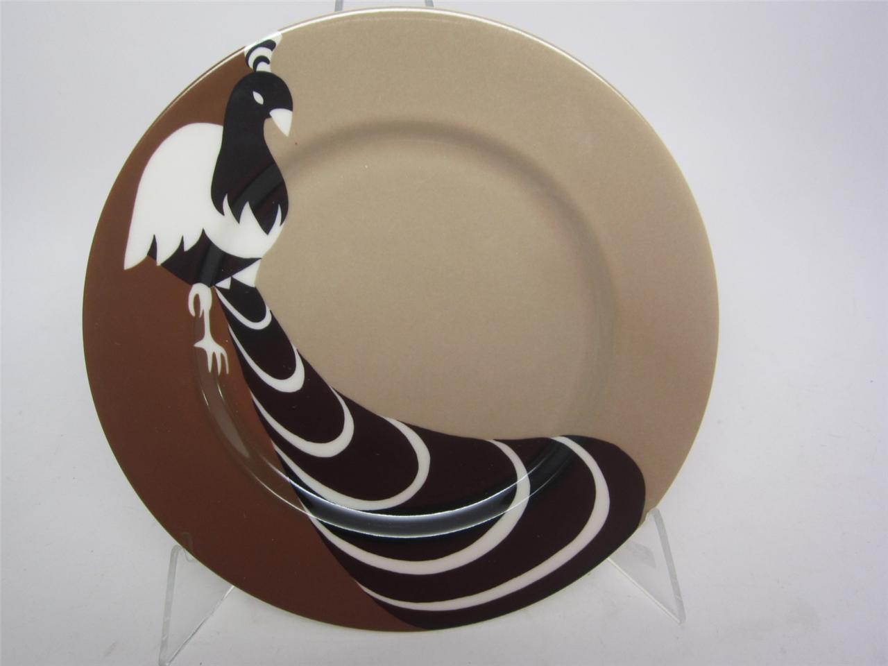 Fitz Floyd FF Pottery Deco PEACOCK Salad Plate 1979 Retired SET 2 New