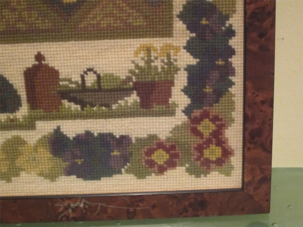 Needlepoint Tapestry Garden Burl Framed 19" Completed Gazebo Quilt