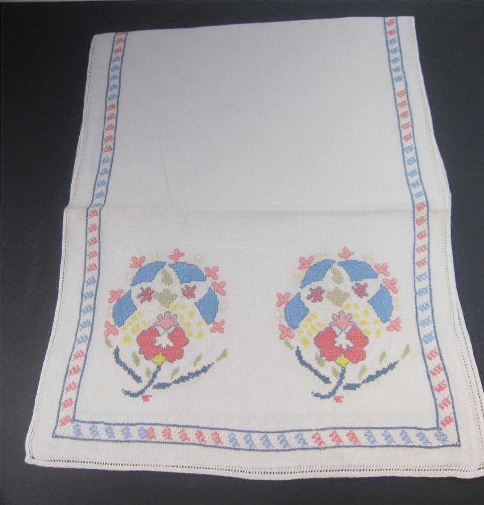 Cross Stitch Hand Embroider Vintage 7p Table Linen Set RUNNER