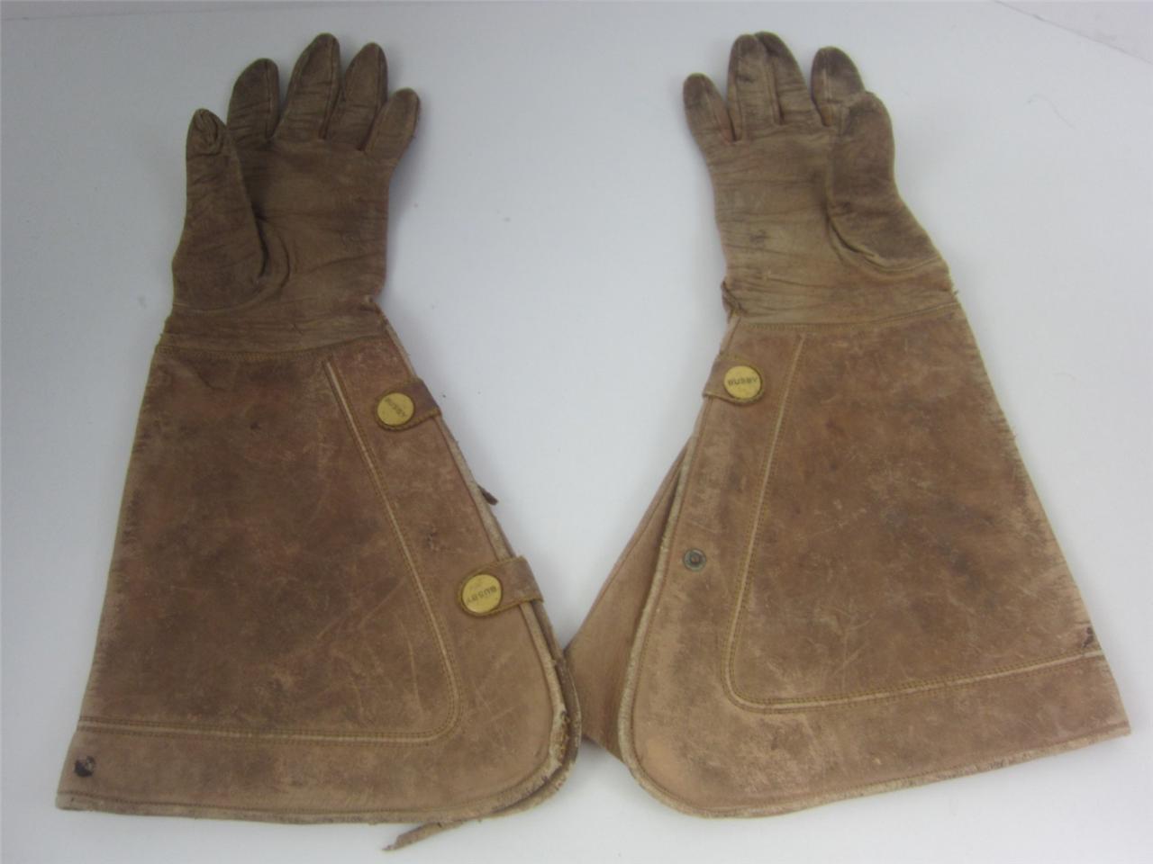 Antique Leather Gauntlet Riding Gloves Western Cowboy Motorcycle