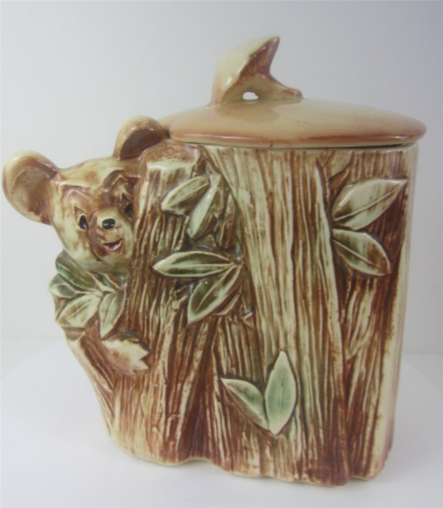 Cookie Jar Vintage Mc Coy Pottery Honey Bear Bamboo Collector EXC See