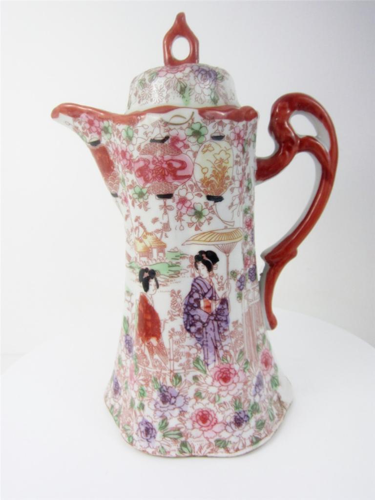 Antique Japan Porcelain Geisha Girl Early Coffee Pot Handpaint Vintage