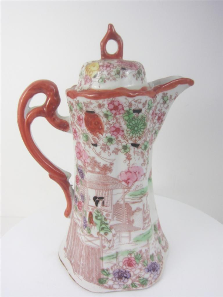 Antique Japan Porcelain Geisha Girl Early Coffee Pot Handpaint Vintage