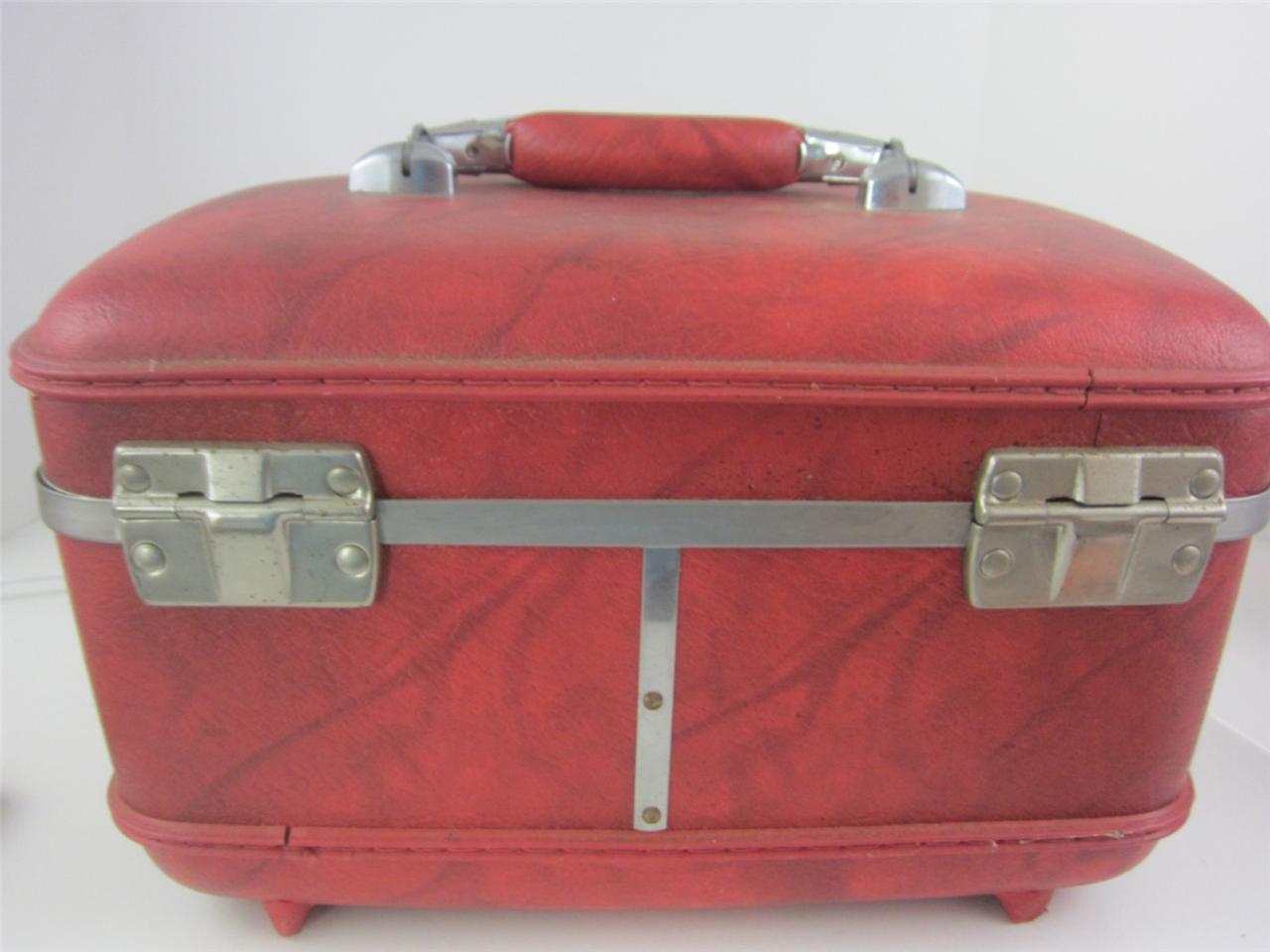 American Tourister Vintage Train Case Luggage Tiara Cherry Red Marble