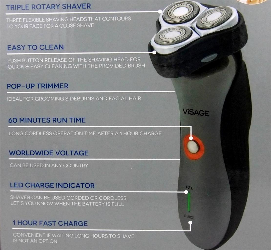 Visage Mens 3 Head Electric Shaver & Hair Trimmer Rechargeable Cordless New eBay