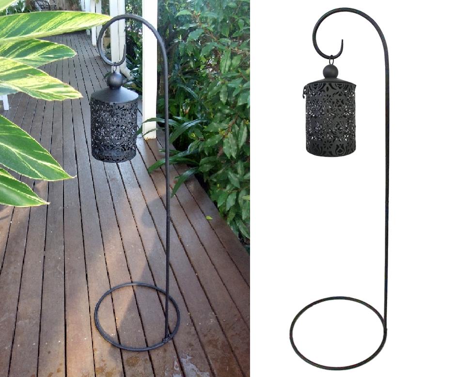 Standing Candle Lantern Black Decorative Metal Hanging Stand Lace