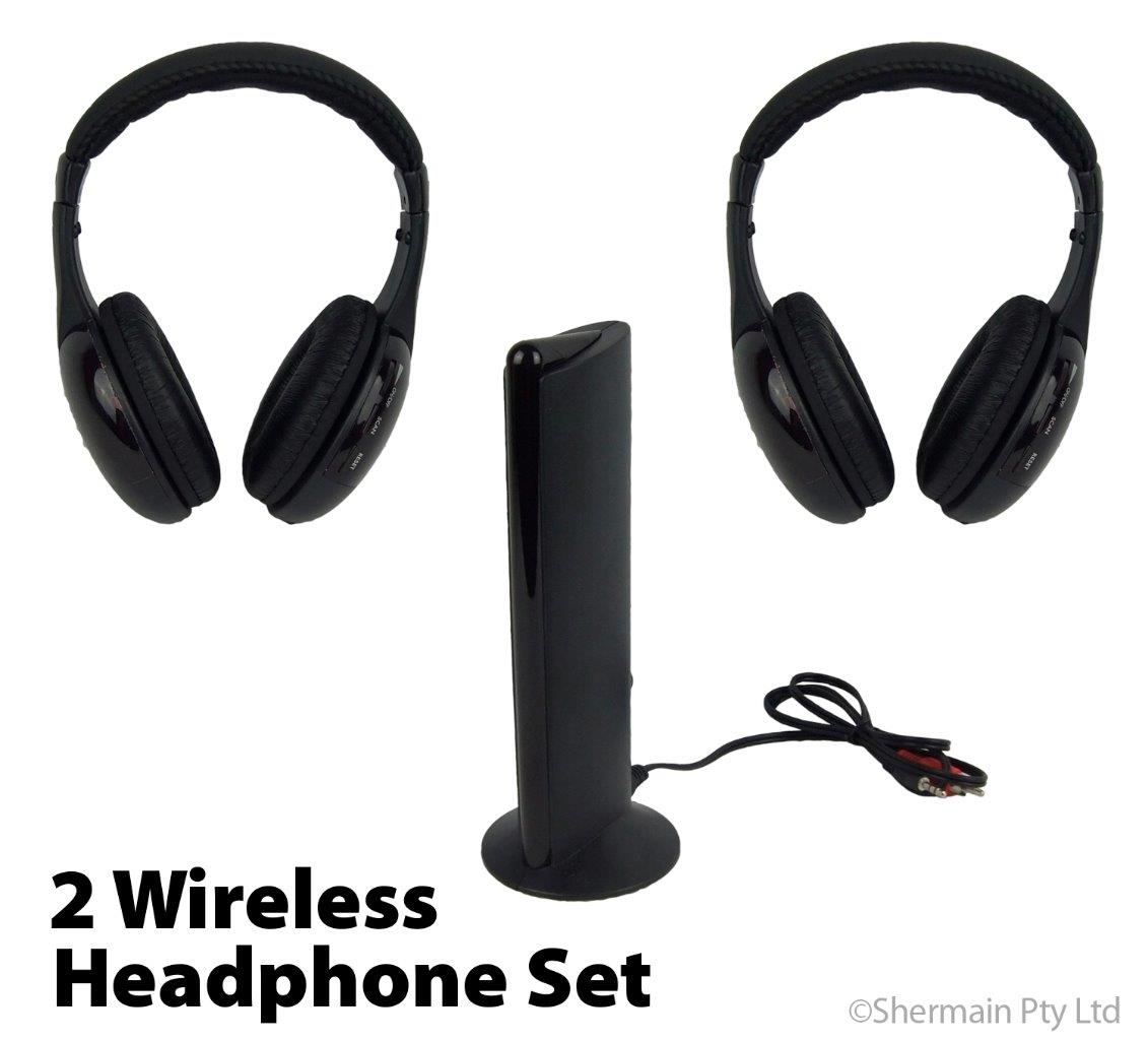 2 x Wireless Headphones Set Cordless Headset Earphone TV FM PC MP3