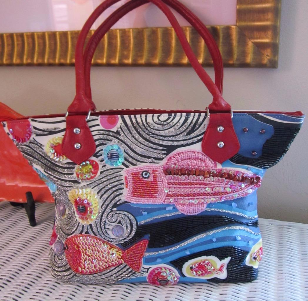 NWT CHICO'S AQUATICA BEADED SEQUIN EMBELLISHED FISH OCEAN BEACH THEME BAG PURSE eBay