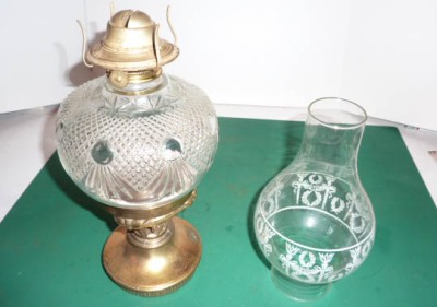 Lamp Glass Chimney on Oil Lamp Mettle Base Clear Pattern Glass Font Sp Chimney Ebay