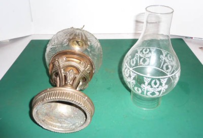 Lamp Glass Chimney on Oil Lamp Mettle Base Clear Pattern Glass Font Sp Chimney Ebay