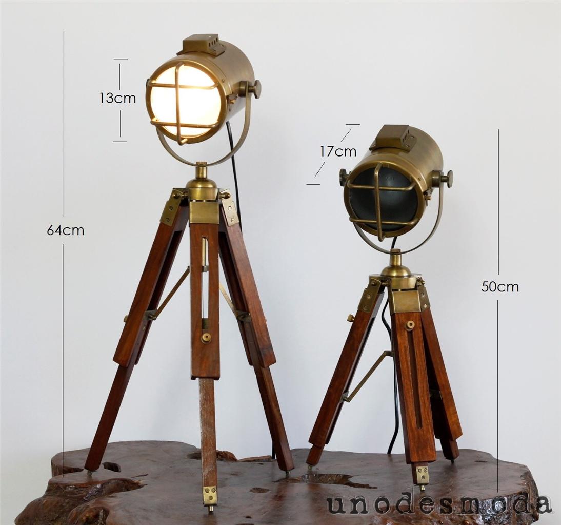 Rustic Hand Made Brass Tripod Nautical Spot Light Table Lamp Bedside