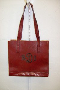 Dark Red Vegan Leather-Like Tote Handbag Monogram RDS