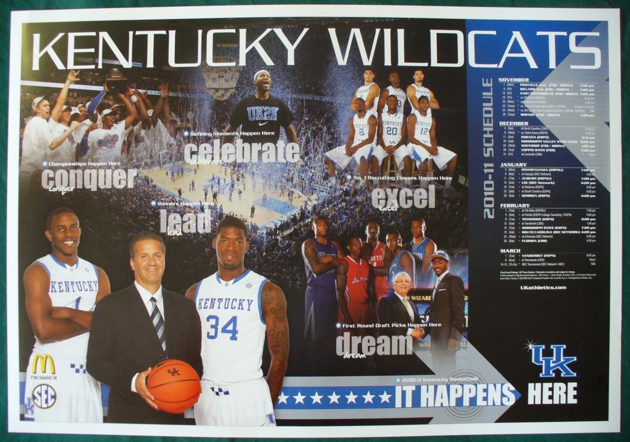 2010 11 University of Kentucky UK Wildcats Basketball Poster Schedule
